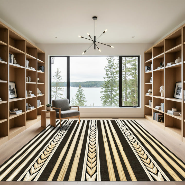 Golden Wheat Stalk Striped Rug