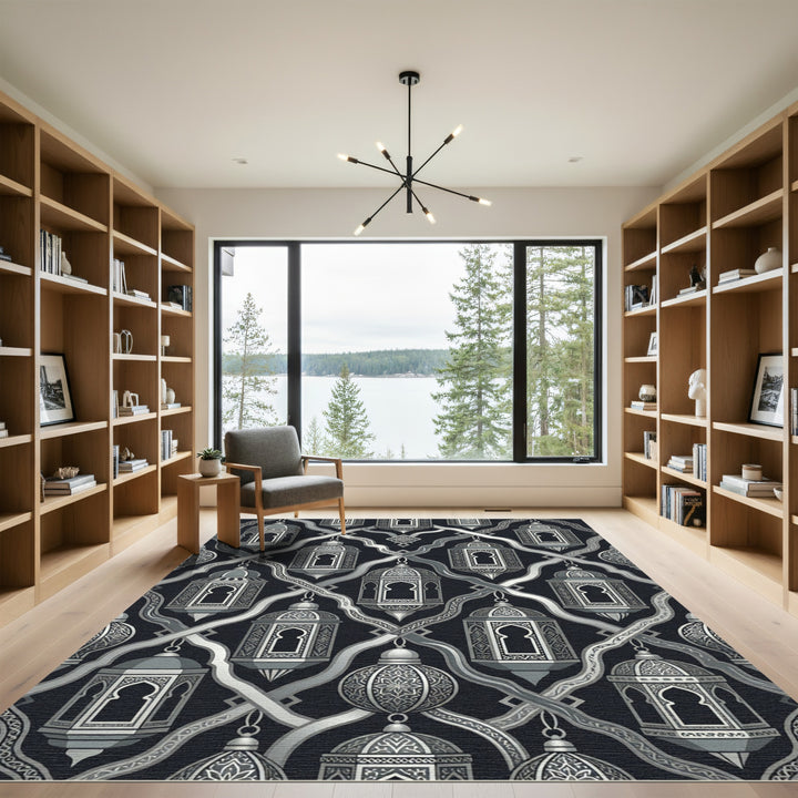 Gray Lantern Arabesque Geometric Rug