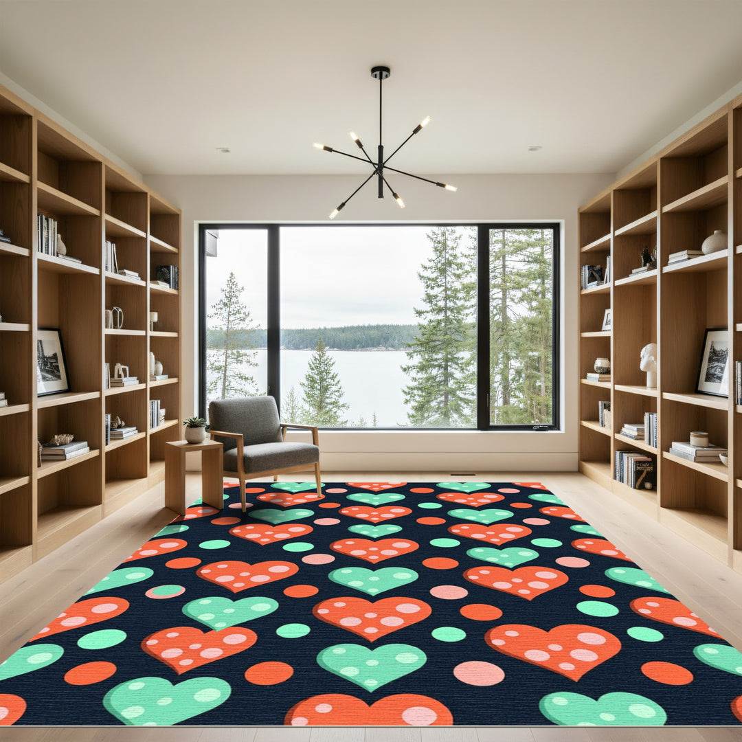 Cute Orange Mint Hearts Dots Rug