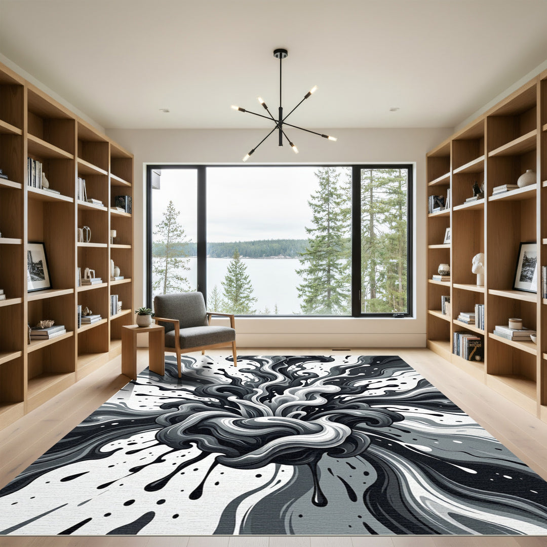 Dramatic Splash Monochrome Swirls Rug