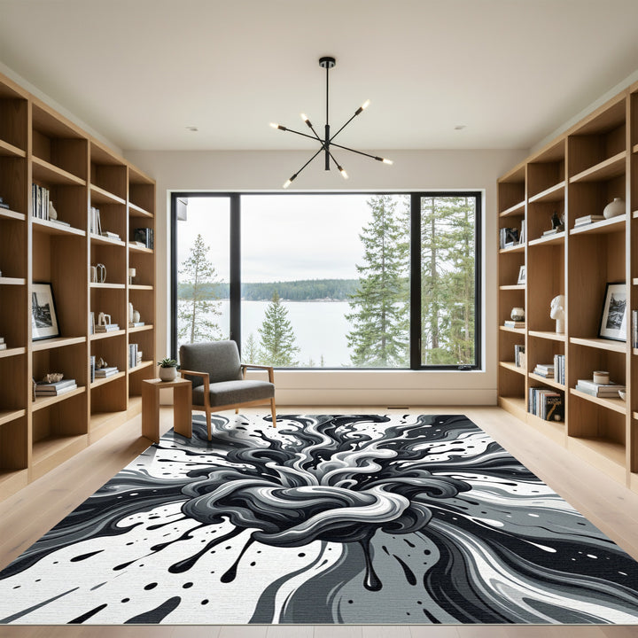 Dramatic Splash Monochrome Swirls Rug