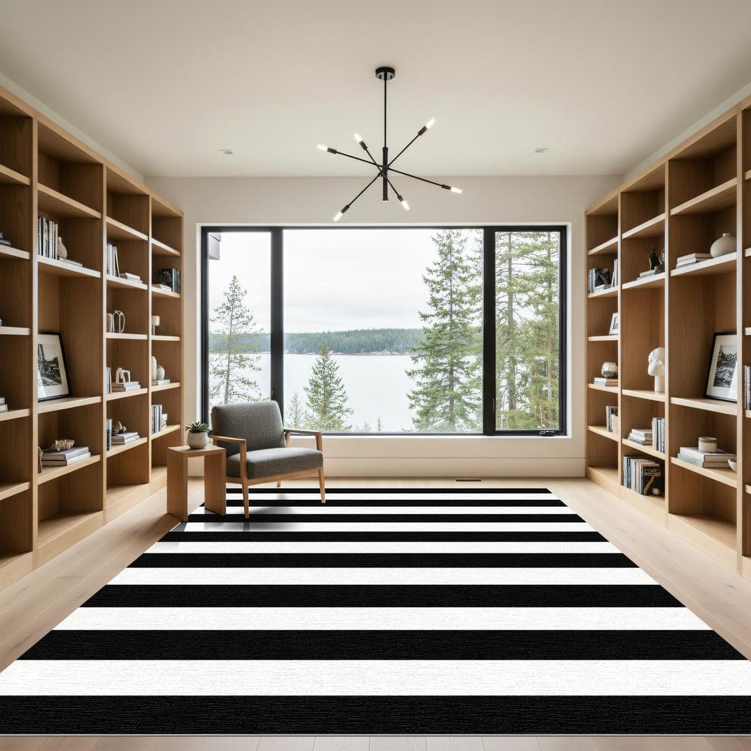 Bold Monochrome Parallel Lines Rug