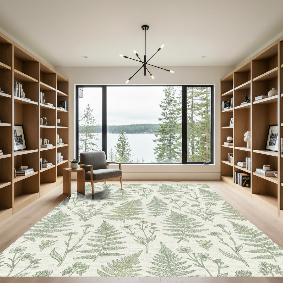 Botanical Fern Meadow Sketch Rug