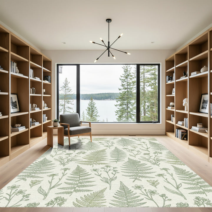 Botanical Fern Meadow Sketch Rug