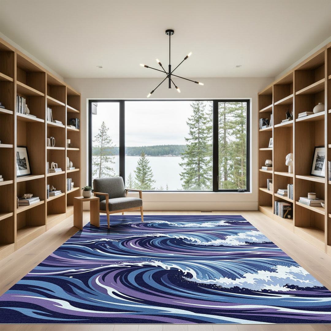 Abstract Deep Blue Ocean Waves Rug