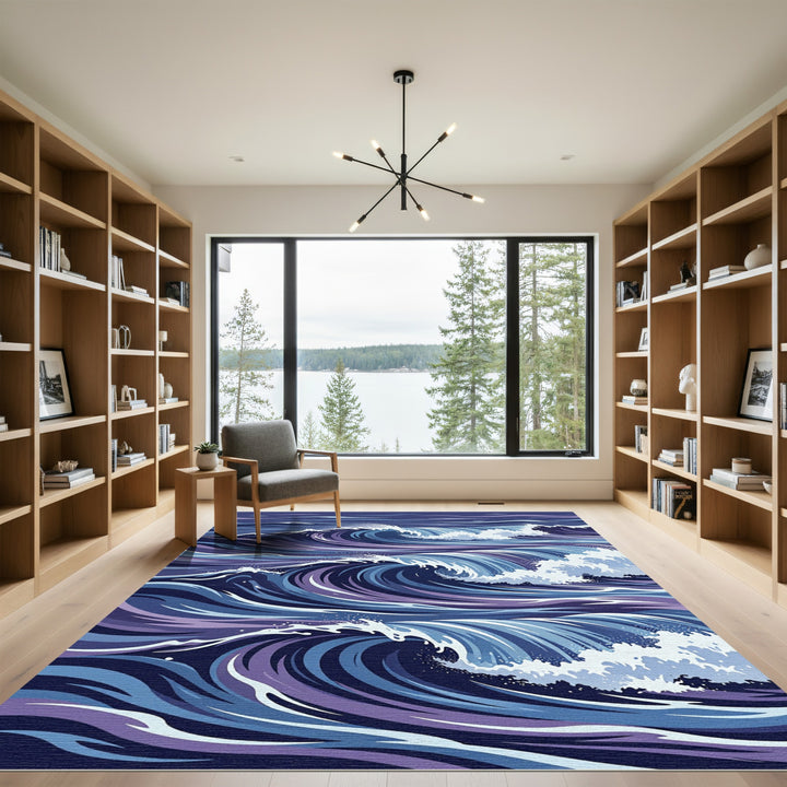 Abstract Deep Blue Ocean Waves Rug