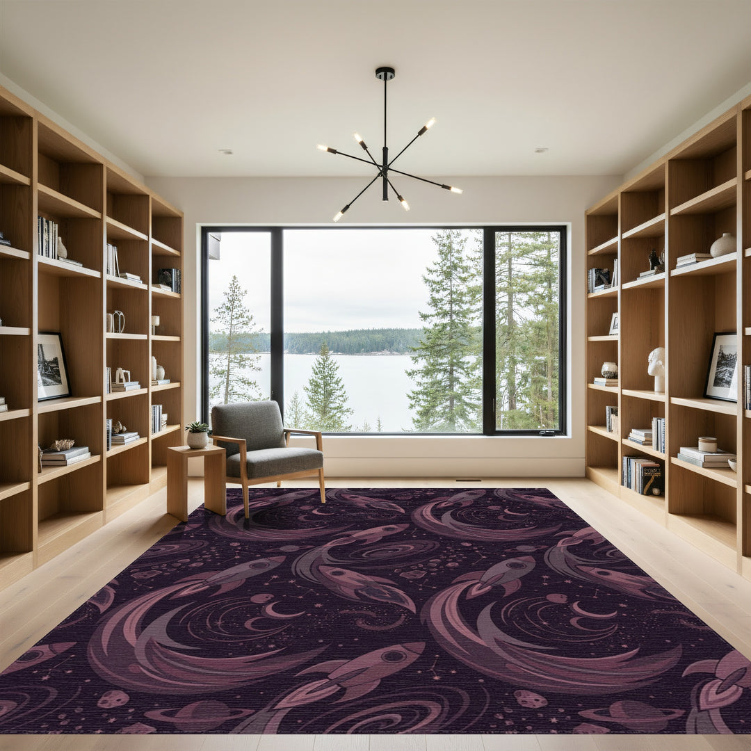 Cosmic Rocket Voyage With Stars Rug