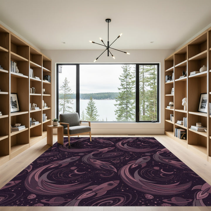 Cosmic Rocket Voyage With Stars Rug