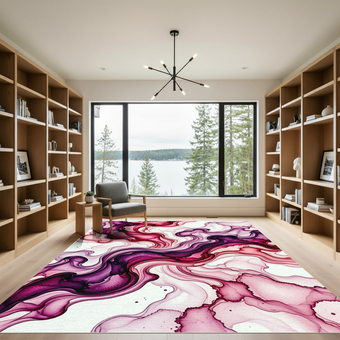Vibrant Magenta Ink Flow Waves Rug