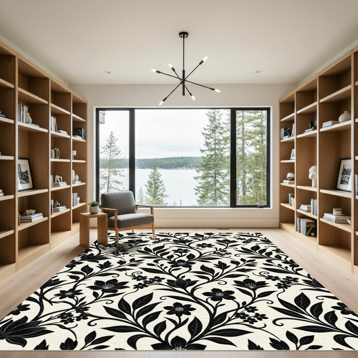 Black Floral Vine Flourish Rug