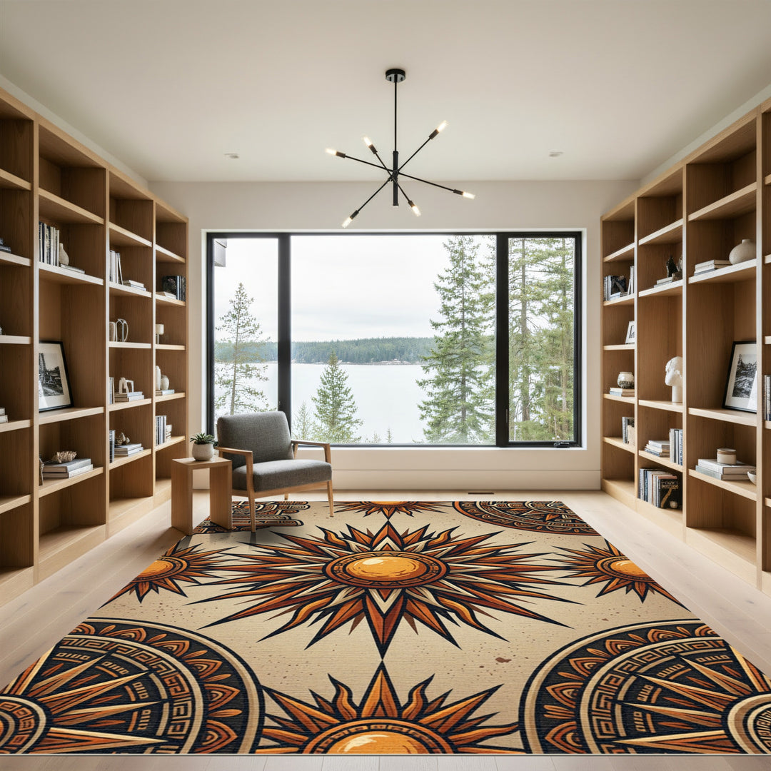 Golden Sunburst Cosmic Calendar Rug