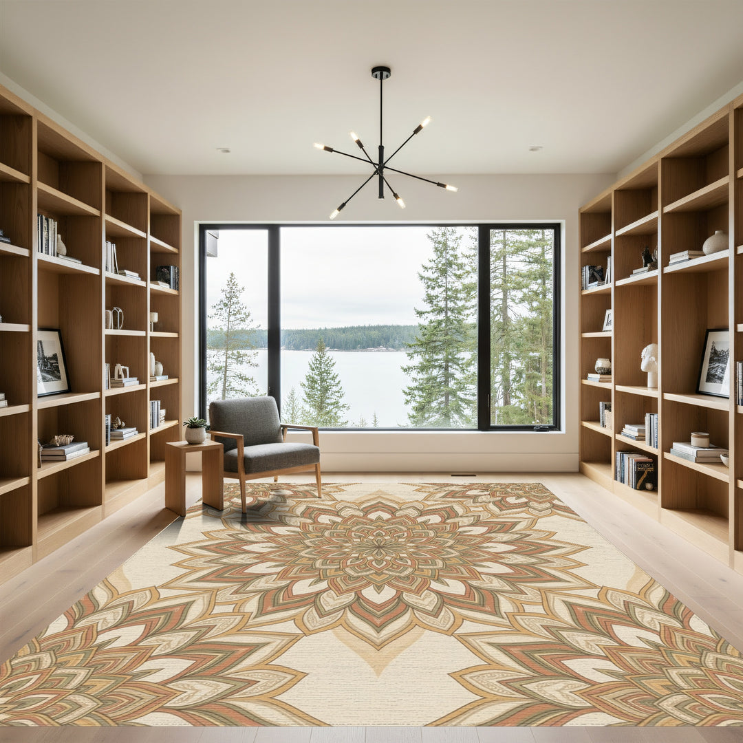 Earthy Tone Floral Mandala Medallion Rug