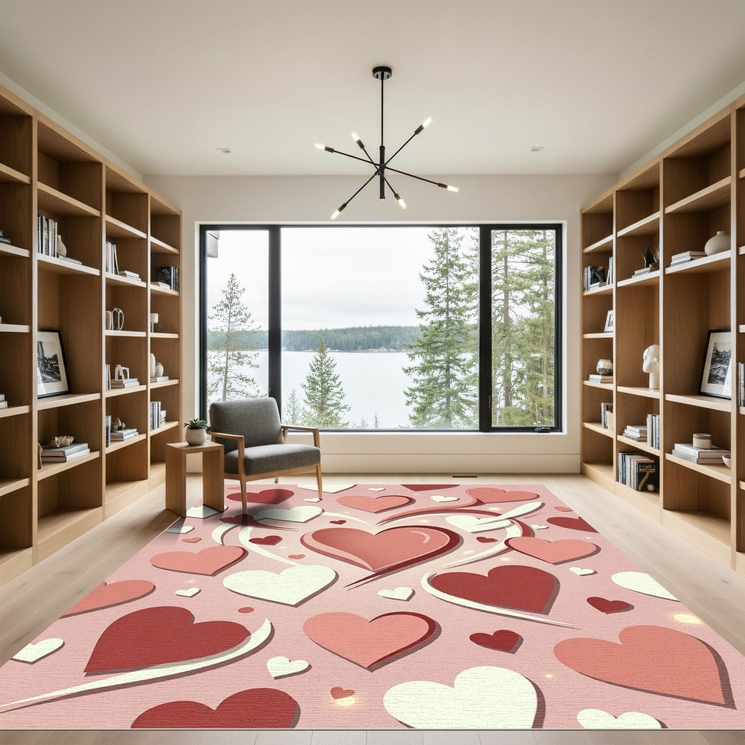 Red White Pink Heart Collage Rug