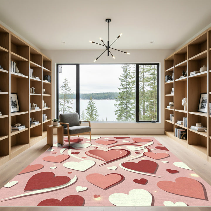 Red White Pink Heart Collage Rug