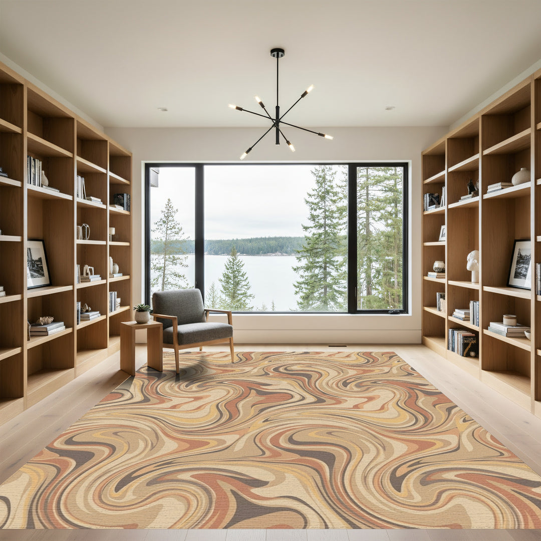 Retro Swirl Earthy Tone Abstract Rug