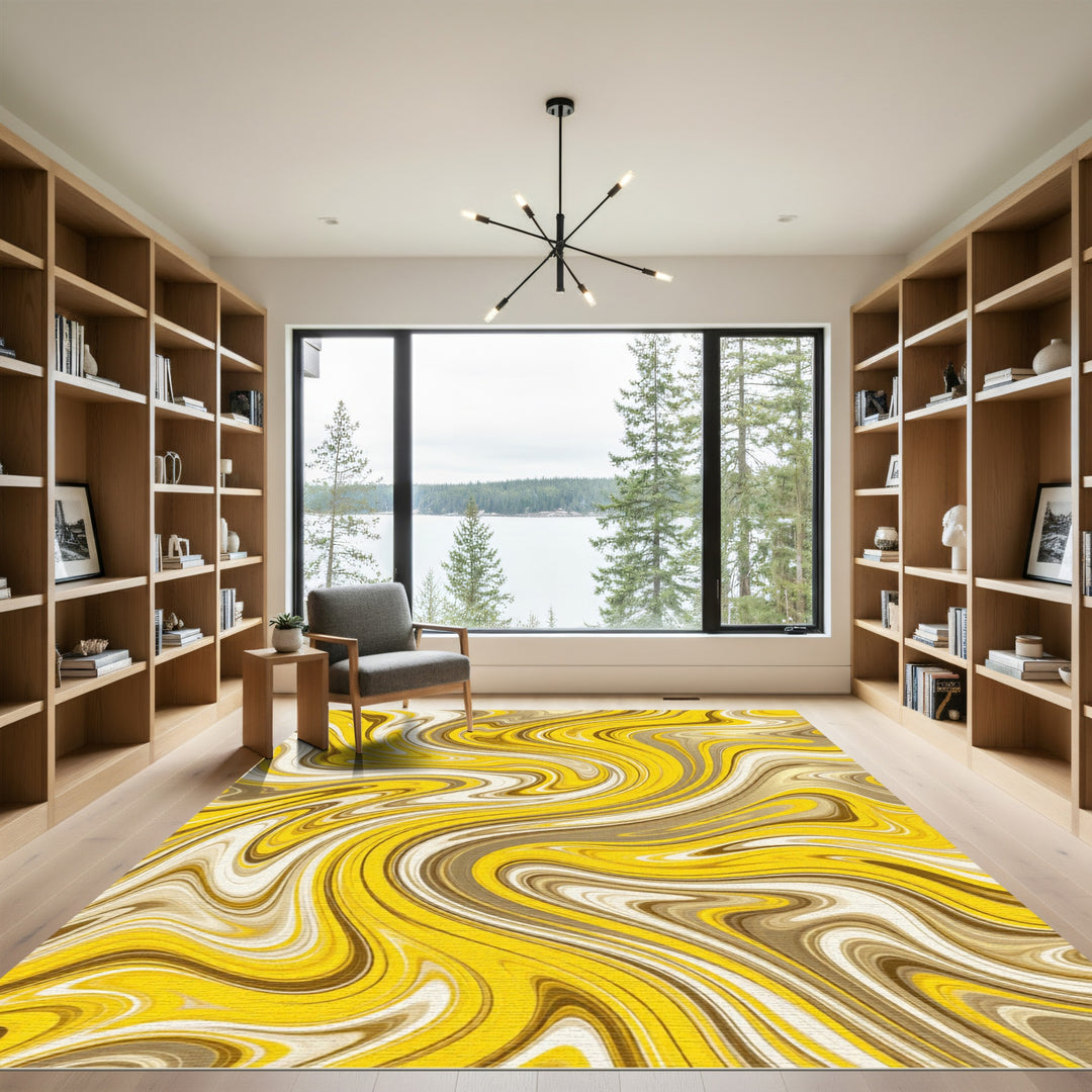 Marbled Yellow Gold Cream Swirl Rug