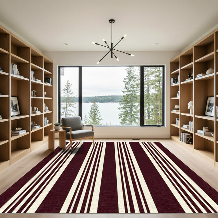 Classic Dark Burgundy Cream Stripe Rug