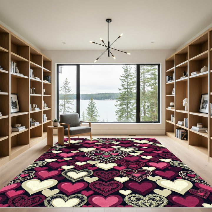 Romantic Paisley Lace Hearts Rug