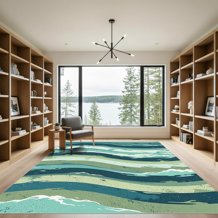 Deep Teal Serene Flowing Waves Rug