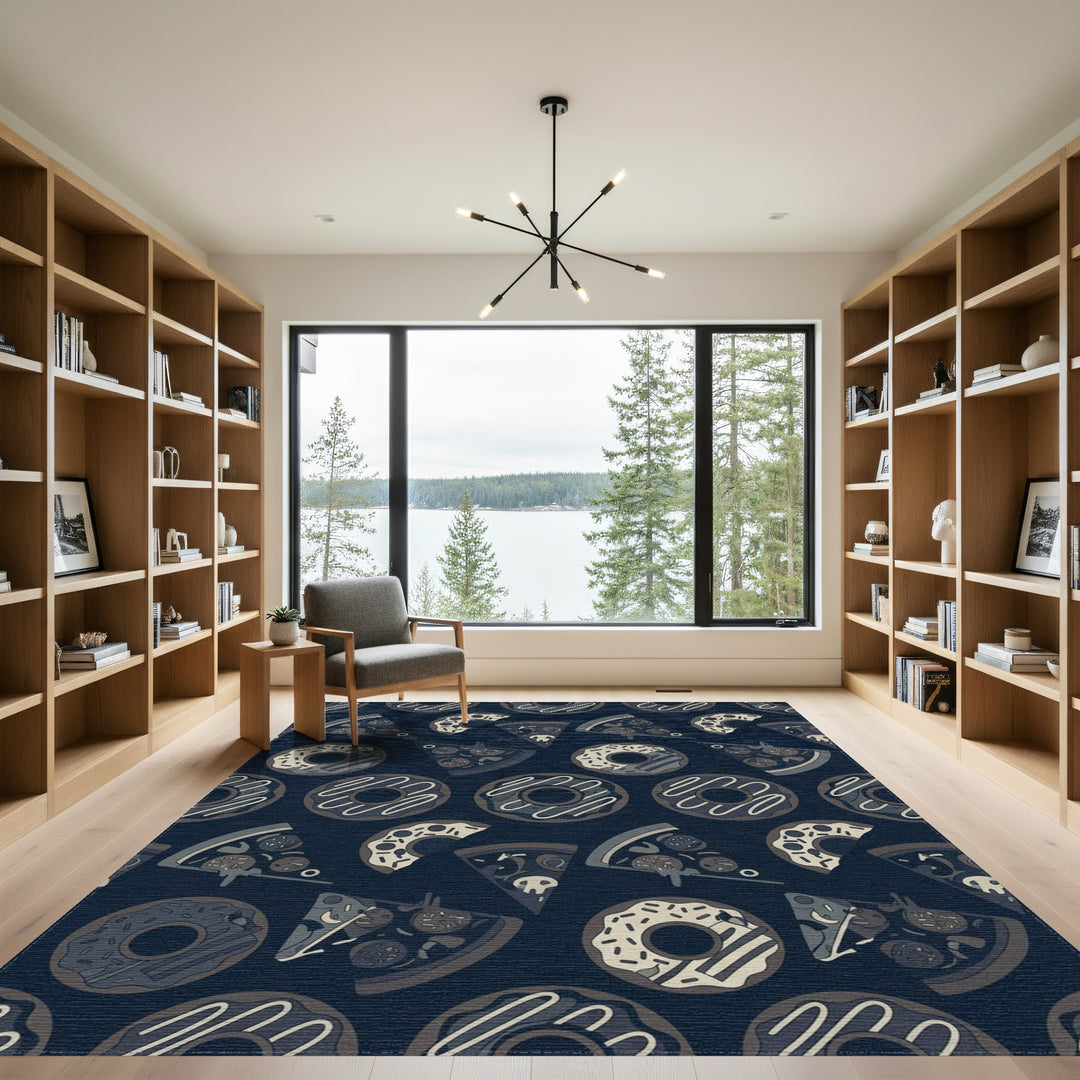 Dark Blue Pizza Donut Repeat Rug