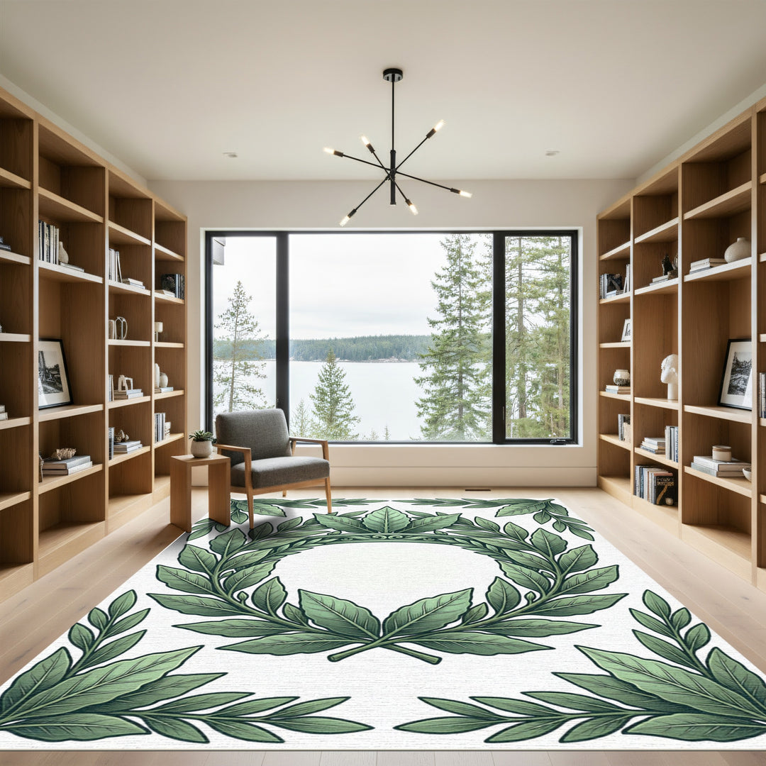Verdant Laurel Wreath Frame Rug