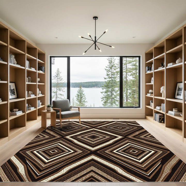 Brown White Geometric Diamond Harmony Rug