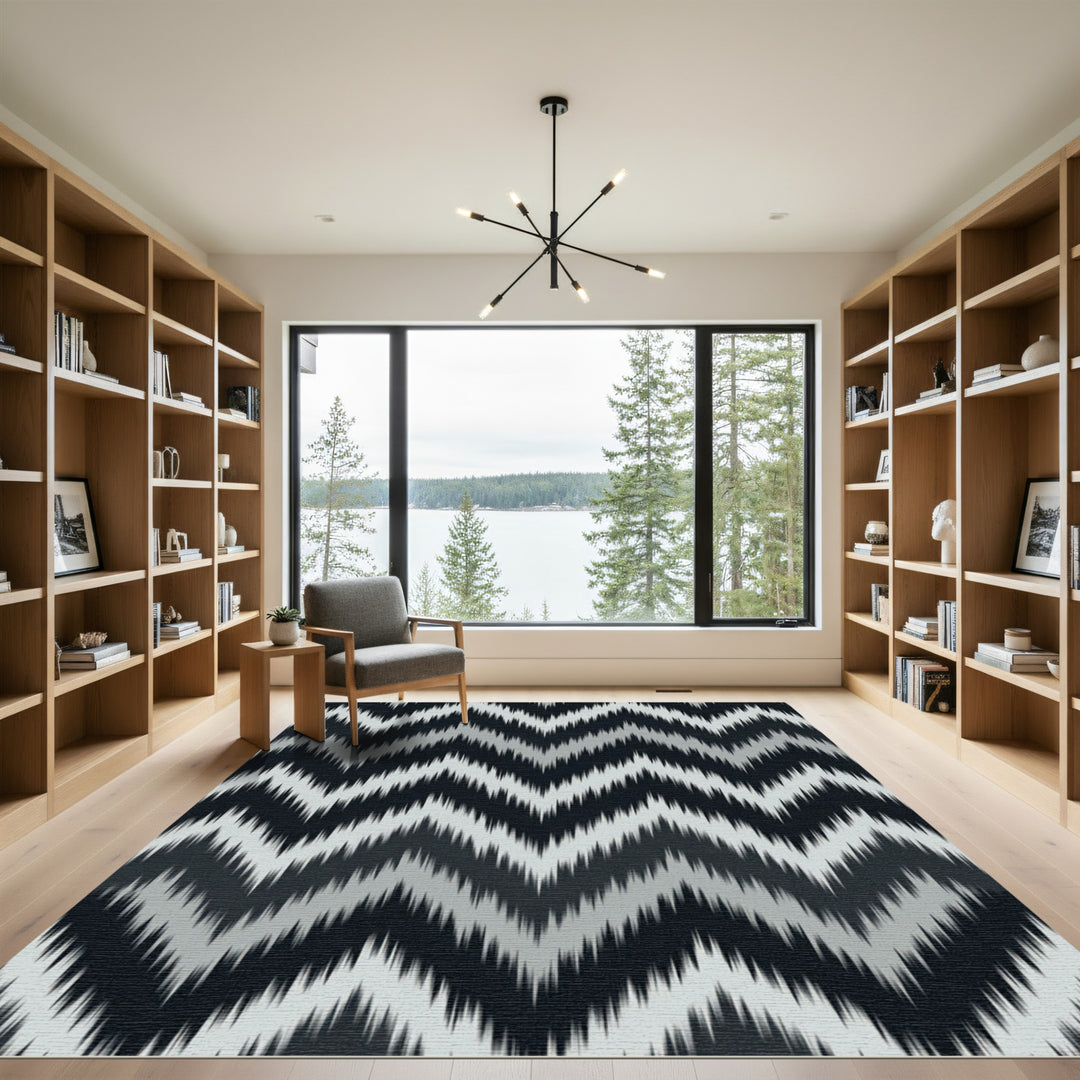 Geometric Zigzag Black Gray Rug