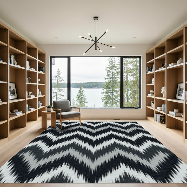 Geometric Zigzag Black Gray Rug