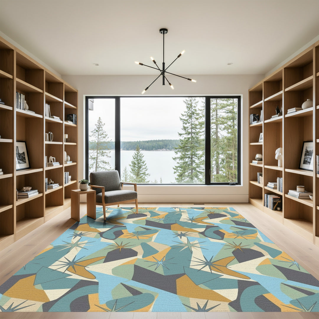 Mid Century Atomic Starburst Shapes Rug
