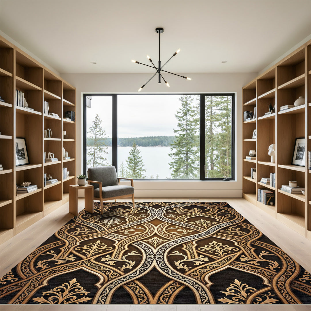 Golden Arabesque Intertwined Arch Rug