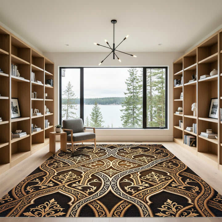 Golden Arabesque Intertwined Arch Rug