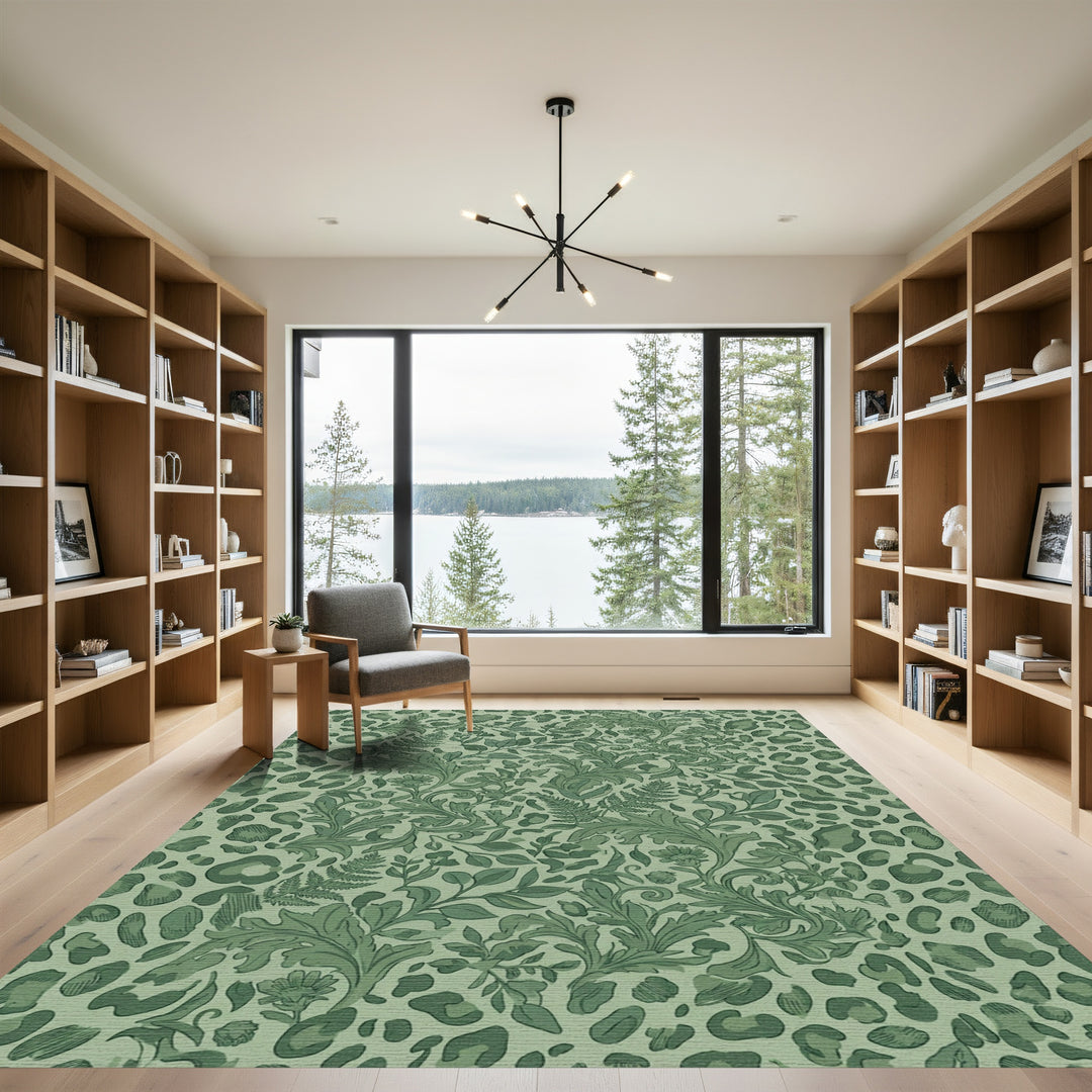 Green Leopard Floral Meadow Rug