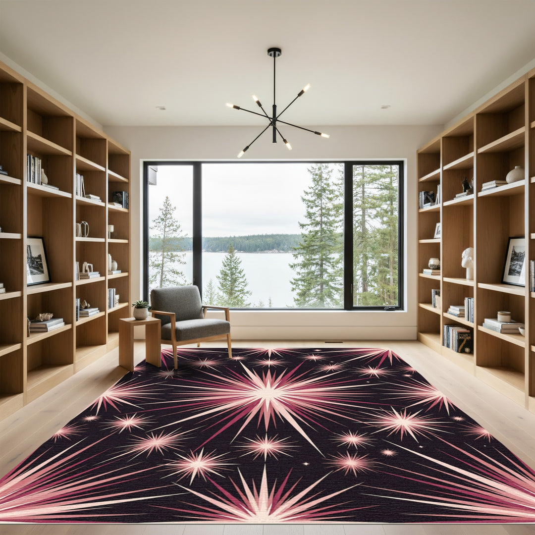Crimson Starburst Bursting Radial Rug