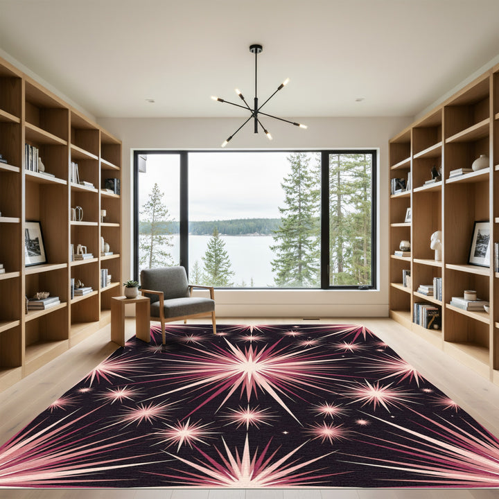 Crimson Starburst Bursting Radial Rug