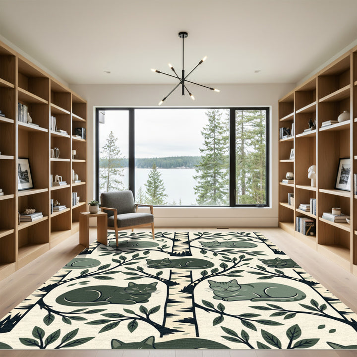 Serene Gray Cats Among Trees Rug