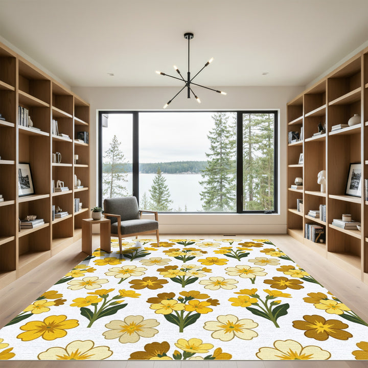 Sunny Yellow Primrose Floral Arrangement Rug