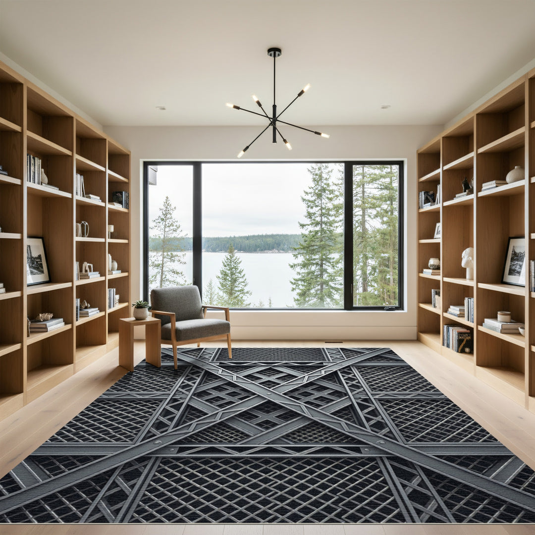 Industrial Gray Geometric Trellis Rug