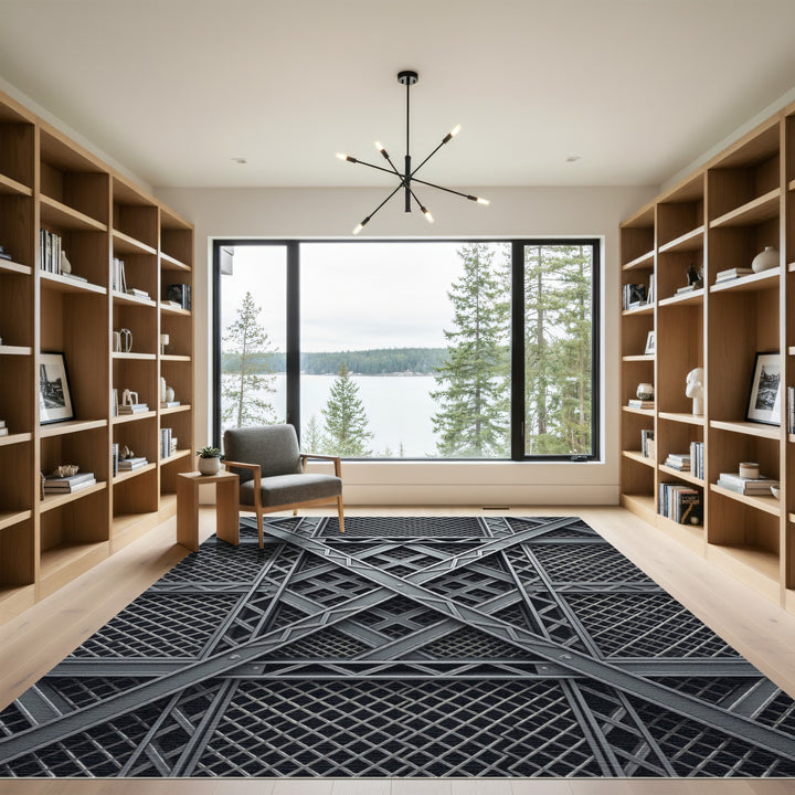 Industrial Gray Geometric Trellis Rug