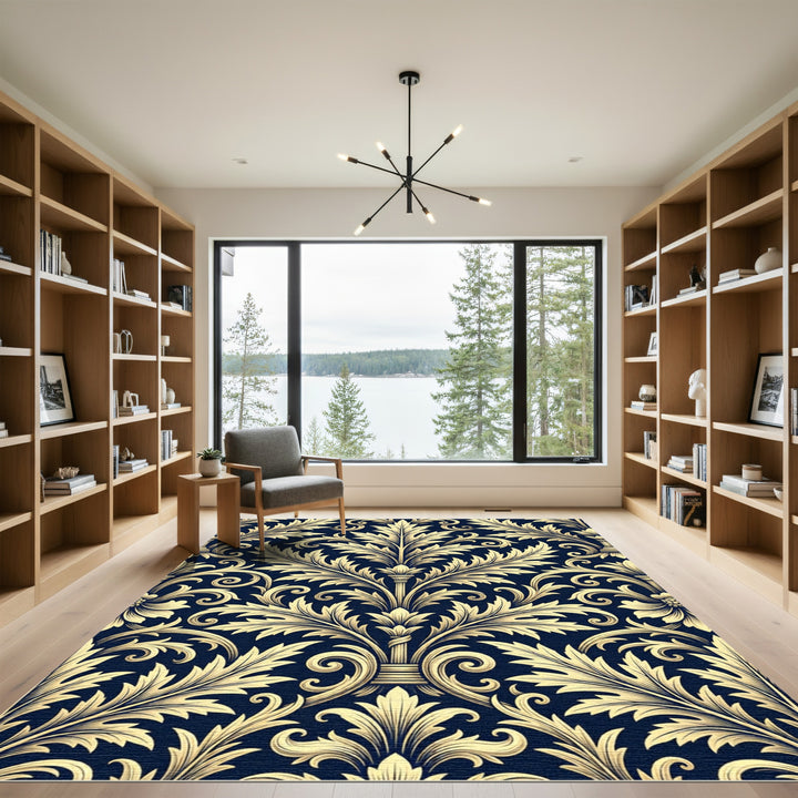 Golden Acanthus Damask Navy Rug