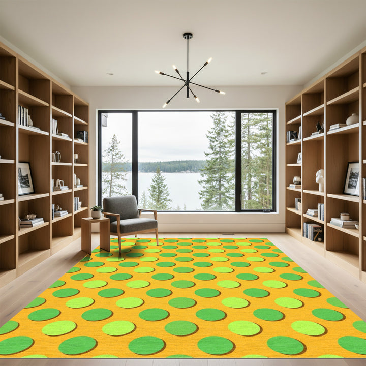 Bright Orange Green Polka Dot Rug