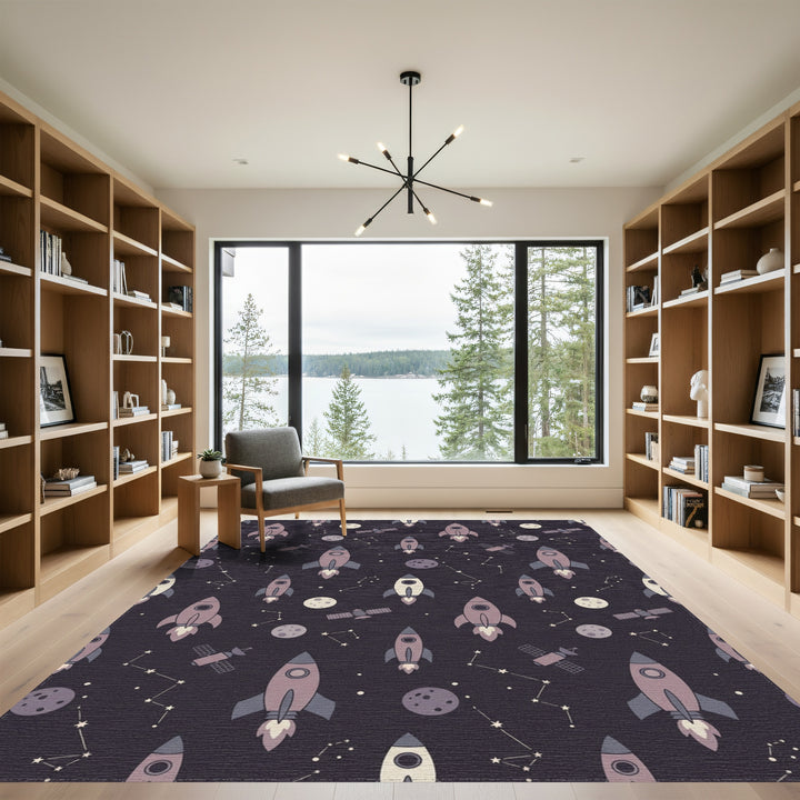 Retro Space Rocket Constellation Night Rug