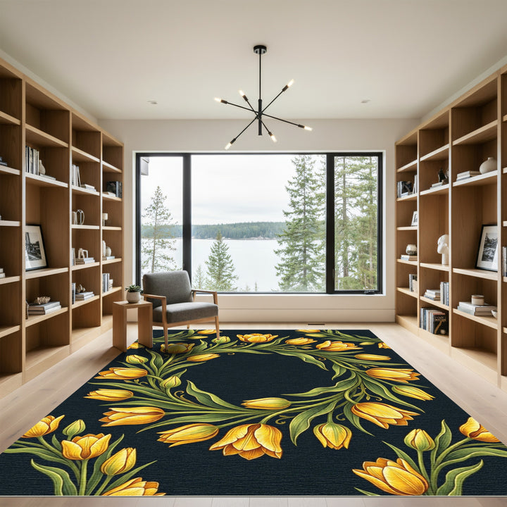 Yellow Tulip Wreath Floral Rug