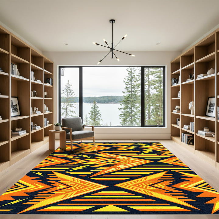 Bold Orange Yellow Geometric Jagged Rug