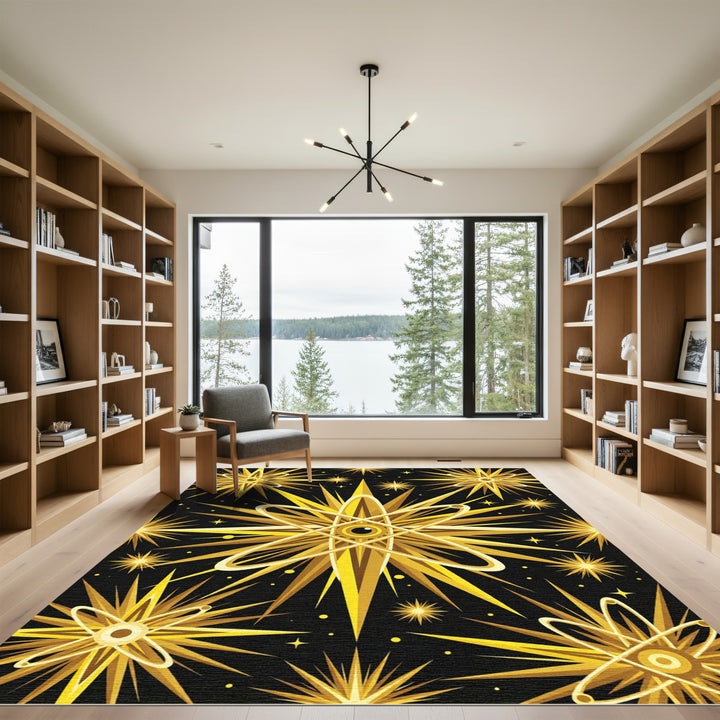Golden Atomic Sunburst Eye Rug