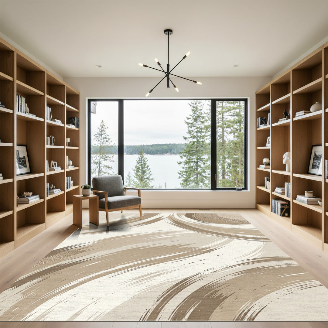 Brushstroke Wave Cream Tan Rug