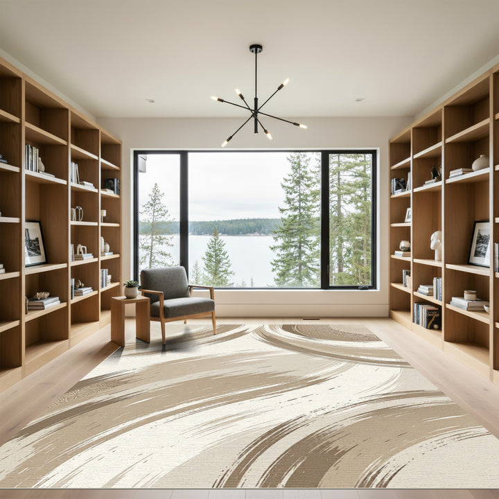 Brushstroke Wave Cream Tan Rug