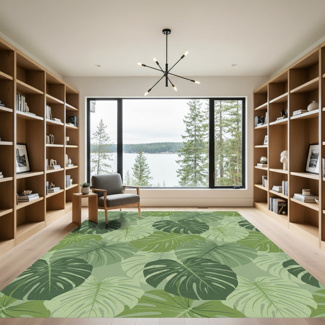 Verdant Green Tropical Leaf Arrangement Rug