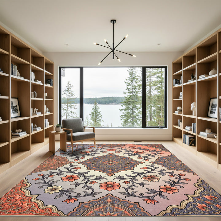 Coral Floral Medallion Gradient Rug