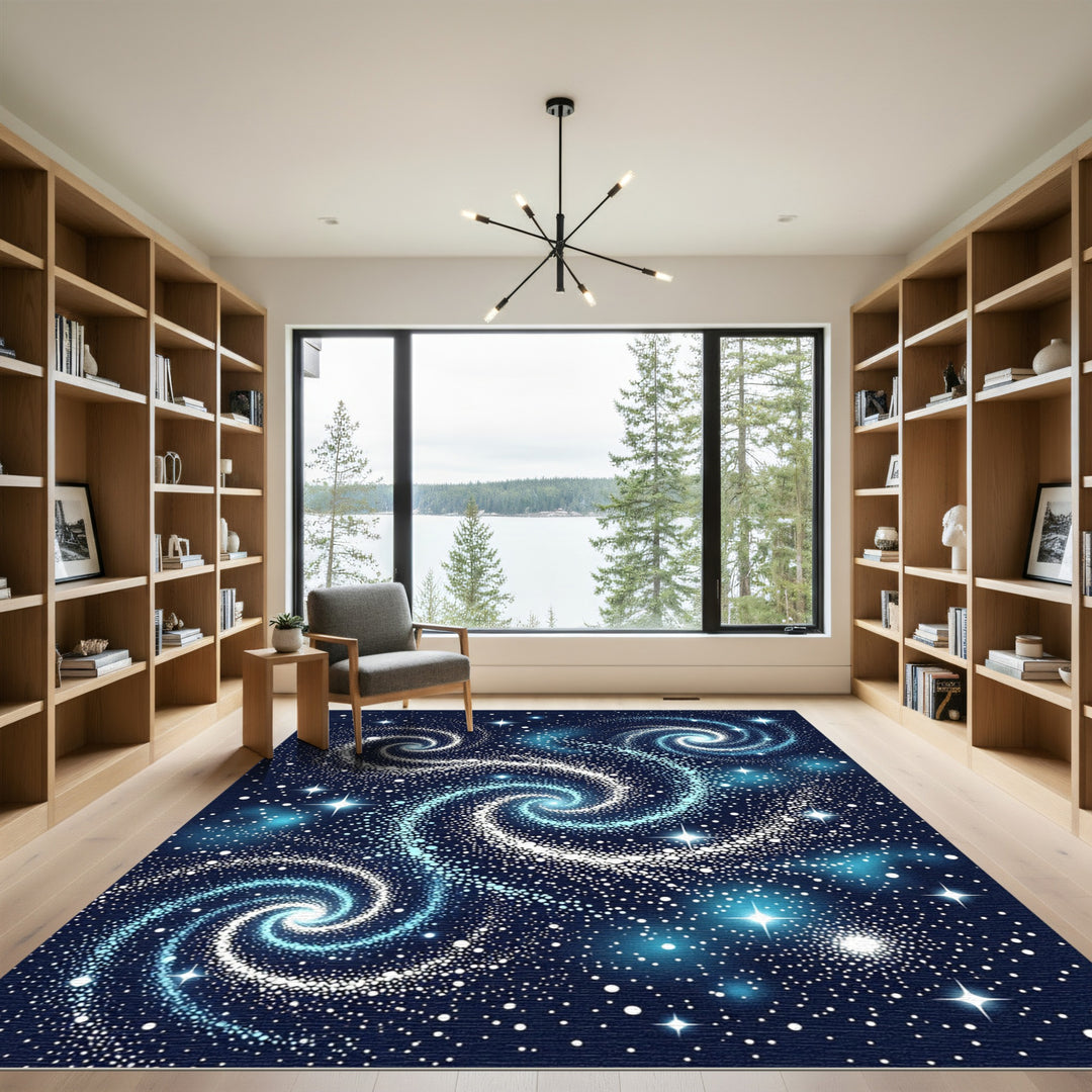 Celestial Blue Swirling Nebula Rug