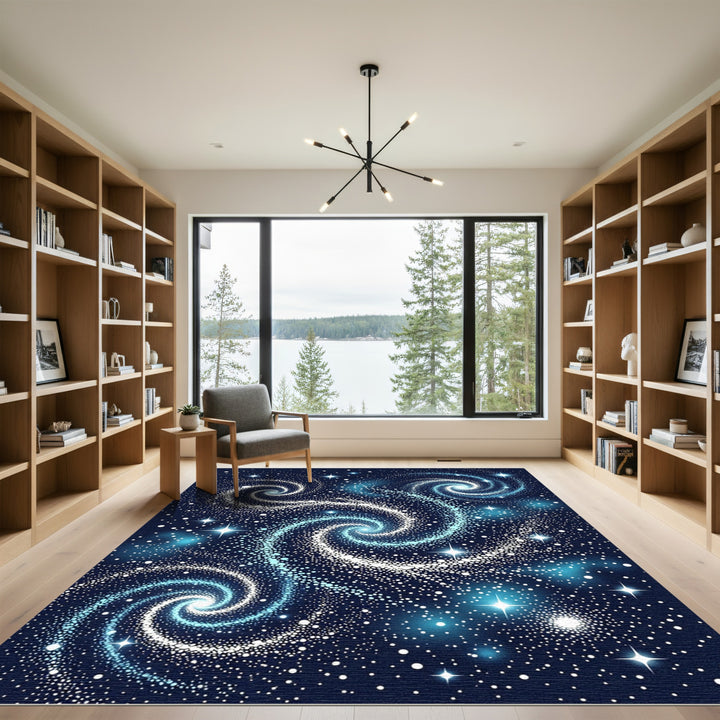 Celestial Blue Swirling Nebula Rug